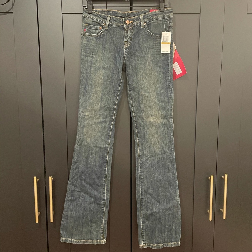 Seven7 Women's Faded Blue Wide Leg Jeans